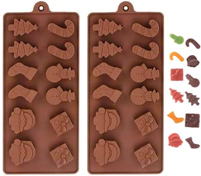 2 stuks - Chocoladevormen - Kerst siliconen chocoladevormen - Kleine siliconenvormen in 6 vormen - Kleine kerst bakvormen - Mini snoepvormen - Geschikt voor het maken van fudge, gummisnoepjes, gelei, fruitsnacks en ijsblokjes
