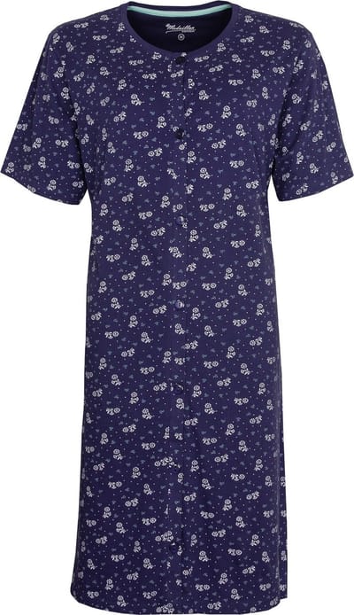 Medaillon Dames Nachthemd - Polo Sluiting - Katoen - Blauw - Maat S