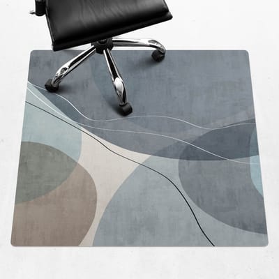 Wallfluent - Vloerbeschermer Abstracte Golven - 100x100 cm - Blauw Vloerbeschermer Bureaustoelmat - Vierkant - Vloerbeschermer Vinyl-Computer Stoel Mat-Kantoordecoraties - Boho-patroon