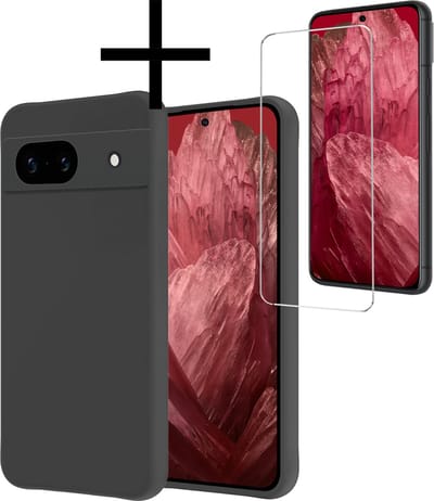 Hoesje - Met Screenprotector - Geschikt voor Google Pixel 8a - Sterk & Shockproof - Back Cover - Siliconen Case - Telefoon Hoes - Zwart