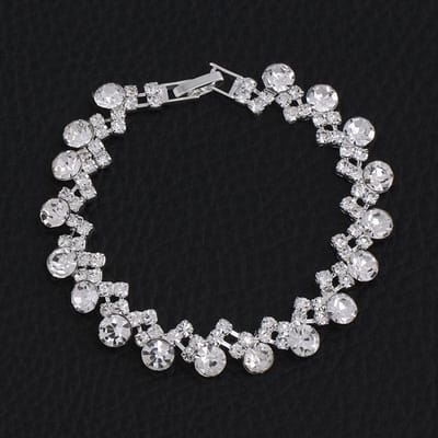 Mode, Bruidsaccessoires, Elegante Sprankelende Strass Parel Luxe Armband Armband gray