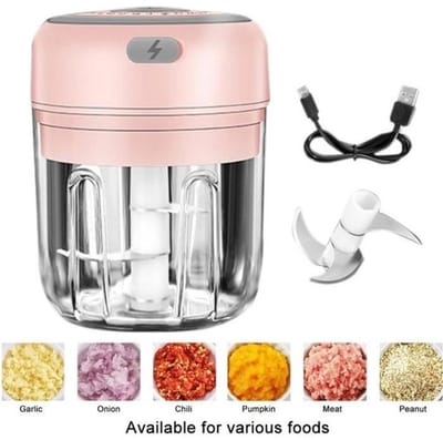 Elektrische Mini Hakker - Keukenmachine Groente - Snel Ingrediënten Snijden - Eén Druk Op Knop - 250 ml Capaciteit - Roze
