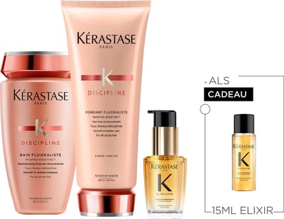 Kérastase Discipline Fluidéaliste - Elixir Ultime Anti-frizz Trio + Cadeau - Shampoo 250ml, Conditioner 200ml & Elixir Ultime Haarolie 30ml + Elixir Ultime Olie 15ml Cadeau - Gevoelig of weerbarstig haar