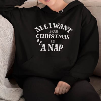 Dames Foute Kerst Hoodie Zwart All I Want For Christmas Is A Nap XS - Uniseks Pasvorm - Kerstkleding Voor Dames & Heren