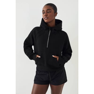 Dames DSGN Studio Geribbeld Paneel Half Zip Hoodie | Zwart | Maat: XS