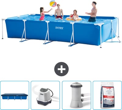 Intex Rechthoekig Frame Zwembad - 450 x 220 x 84 cm - Blauw - Inclusief Afdekzeil - Zoutwatersysteem - Zwembadfilterpomp - Zwembadzout