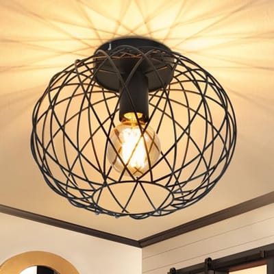 Glitzerlife - Plafondlamp - Retro Industriële Design - E27 1 Lamp - Matzwart Metaal - Voor Gang Slaapkamer Keuken - Ø30cm - Zwart