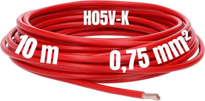Kalitec 10 meter H05V-K 0,75 mm² rode bedradingskabel I kernkabel I PVC enkeladerig I meeraderig 0,75mm2 I bedrading fijnaderig I enkele kabel flexibel I kabel massief I schakeldraad vlamvertragend