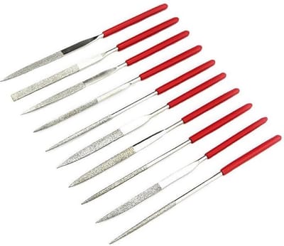 Diamant naaldvijl set - 10 delige diamant naaldvijl set - Diamant naaldvijl - Diamantvijl - Diamantvijl set - Rood - 140x3mm