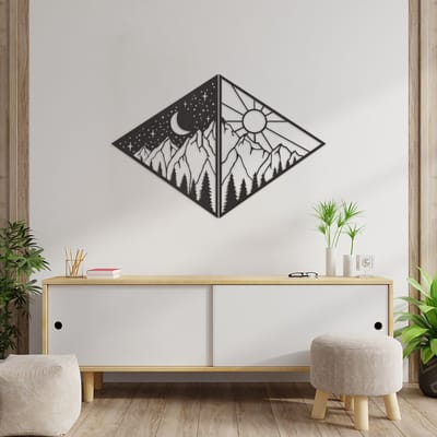 Wanddecoratie Dag En Nacht Paneel - Muurdecoratie Hout - Wanddecoratie Hout - Muurdecoratie Woonkamer - Wanddecoratie Woonkamer - Wanddecoratie Industrieel - Home Decor - Wall Line Art - 88 x 59 cm