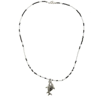 Behave - Ketting - Dames - Dolfijn Hanger - Zwart - Wit - Zilver kleur - 42 cm