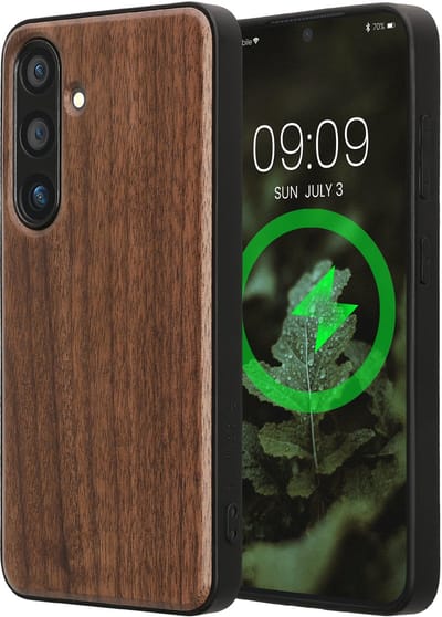 kwmobile Echt Houten Beschermhoes voor Samsung Galaxy S24 – Hout & TPU Cover – donkerbruin hout