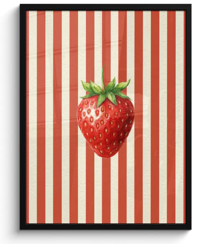 Poster in lijst - Fotolijst 50x70 cm - Posters - Aardbei - Strepen - Rood - Posterlijst zwart - Decoratie - Wanddecoratie woonkamer - Muurdecoratie slaapkamer