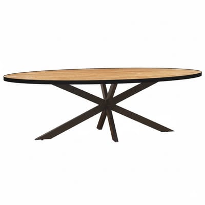 Sfeerwonen Enzo - Eettafel Ovaal - 220 x 110 cm - Mangohout Naturel - Rechte Rand Afwerking Zwart - Stalen Matrix Poot