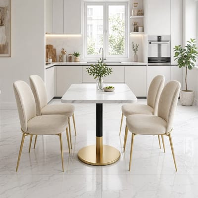 HAUSS SPOLE Eettafel - Compact Rechthoekig Design Voor 2 Personen - Keuken En Kantoor - MDF En Metaal - 80x60 Cm - Wit Zwart