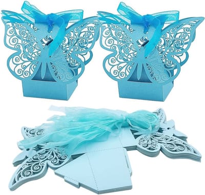 25 Stuks Blauwe Vlinder Geschenkdoosjes voor Bruiloft en Verjaardag