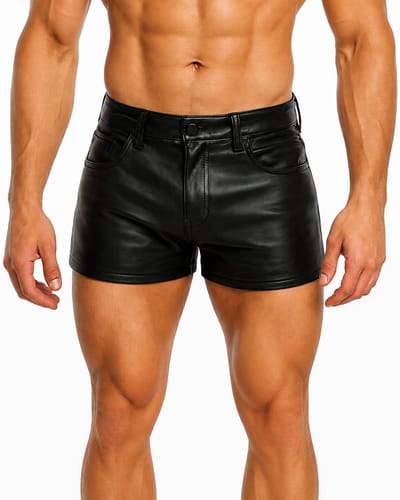 Korte lederen broek heren - Short - Zakken - Leer - Zwart