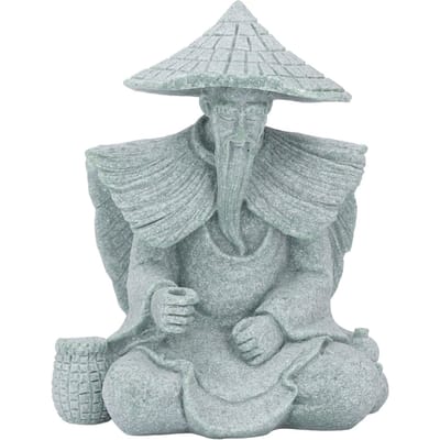 Vissersstandbeeld Zittend Vissen Oude Man Figuur Klein Bureau Ornament voor Kast Woonkamer Kantoor Decoratie gray