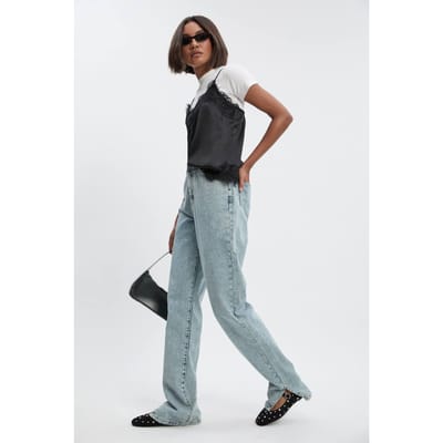 boohoo Dames Tall Basics Jeans met gespleten zoom en rechte pijp | Light Blue | Maat: 8/36L