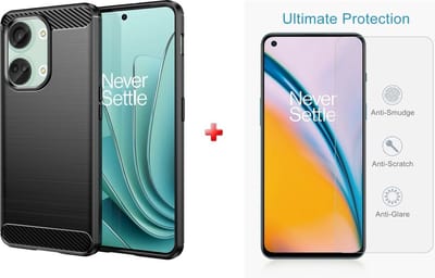 Silicone gel brushed zwart hoesje back cover OnePlus Nord 3 met glas screenprotector