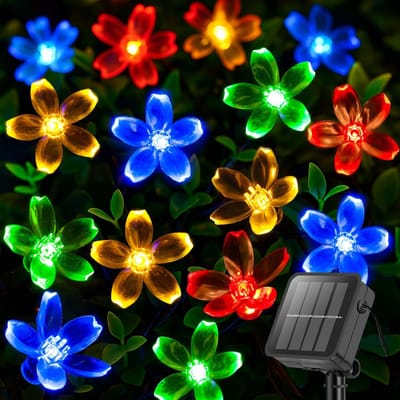 Namajunas - Lichtsnoer buiten - Buitenverlichting Lichtslinger - Tuinverlichting op zonneenergie - Kersenbloesem solar lamp - 7 m 50 LED Meerkleurig - Waterdicht - Sfeerverlichting voor tuin, terras, balkon, feest, bruiloft, patio decoratie