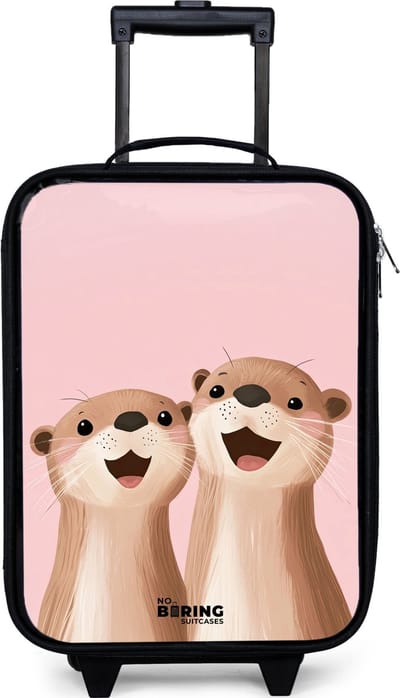 NoBoringSuitcases.com® - Kinderkoffer jongen - Kindertrolley meisje - Otters - Lachen - Roze - Illustratie - Koffer kind lichtgewicht - Reiskoffer trolley voor kinderen - Koffertje met lichtgevende wieltjes - Rolkoffer zwart