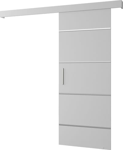 InspireMe - Schuifdeursysteem met rail - 90x204cm - AGRA IV - Wit Mat + Wit frame + Zilver Handvat met Soft-Close system