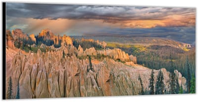 KuijsFotoprint - Schilderij - Berglandschap Met Water - Groen, Blauw En Bruin - 100 X 200 Cm