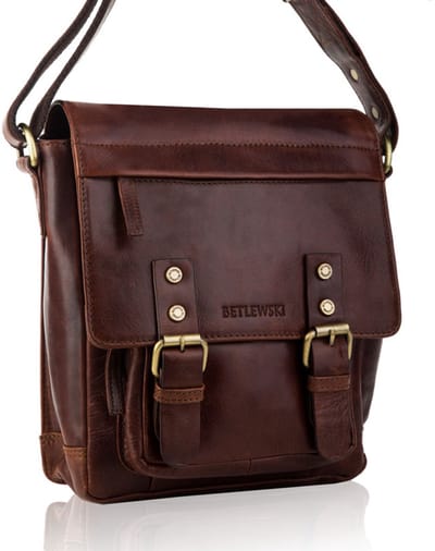 Betlewski Vintage Leren Herentas Schoudertas met Gespen