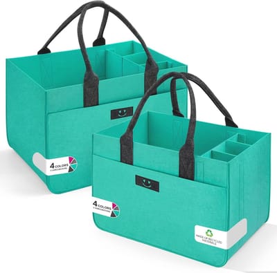 Vilten Boodschappenmanden 30 Liter - Opvouwbare Tas met Vakken voor Vlees, Hout en Speelgoed - Turquoise