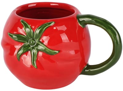 Dekoratief | Mok tomaat, rood/groen, porselein, 16x12x10cm | A260393