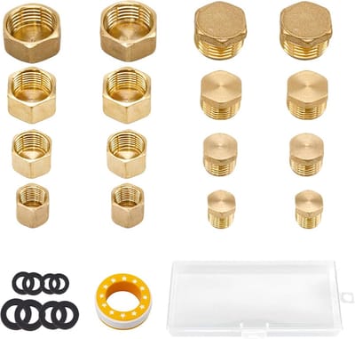 16 stuks blindstoppen, waterleiding, blindstop, bouwstop, afsluitdop, binnen- en buitendraad, 1/8 1/4 1/2 3/8 inch, voor tuinwaterleiding