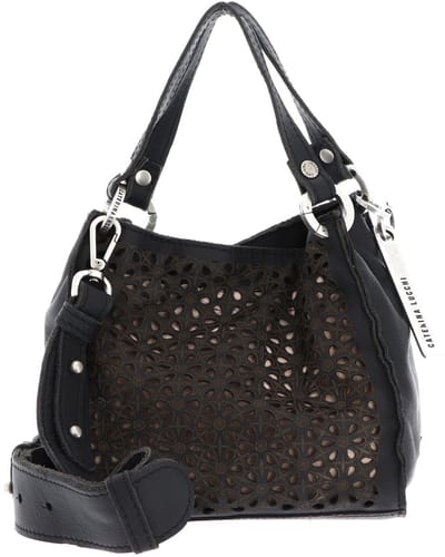 CATERINA LUCCHI Leren Handtas Schoudertas Modena Anna Shopping Bag Nero Toni Beige Zwart