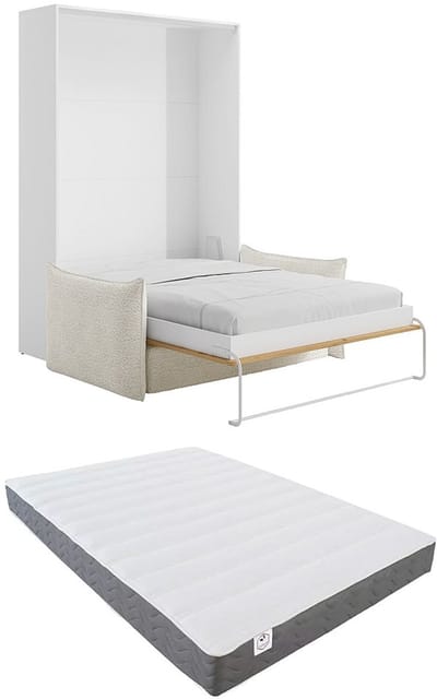 Vente-unique Bedkast hout natuurlijk licht, wit 140 x 200 cm