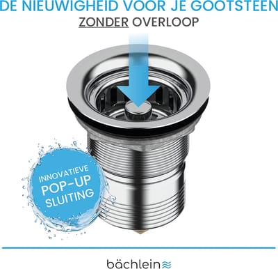 Bächlein Afvoerplug Pop Up voor gootsteen [Ø 70mm zonder overloop] - Keukengootsteen, gepolijste roestvrijstalen gootsteenafvoer, zeefkorfventiel mandventiel
