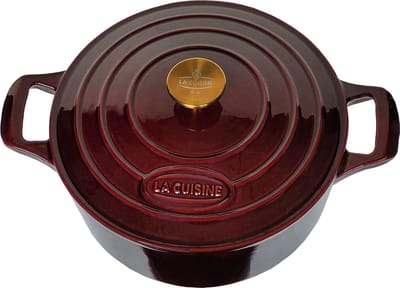 Gietijzeren braadpan - Stoofpan met deksel - Langzaam koken - Veiligheid grip ontwerp - 5 Liter 26 cm - Cranberry