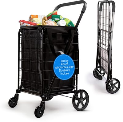 SereneLife Boodschappentrolley - Wineklwagen - Vouwbare Boodschappenkar - Boodschappentas met Wielen - 360° Draaiwielen- 32 kg Capaciteit - voor Boodschappen, Wasgoed, Bagage