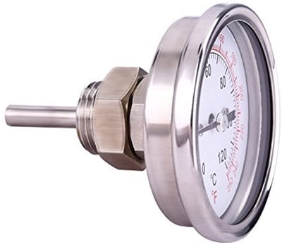 JHUBERS- BBQ-thermometer roestvrij staal - temperatuurmeter - 0-120 graden - schroefdraad - vleugelmoer - duurzaam en vuurvast - Grillthermometer