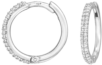 Joy|S - Zilveren oorringen - 14 mm / 1.6 mm - zirkonia setting - klap scharnier sluiting - sterling zilver 925 - oorbellen - t12