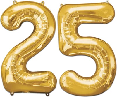 Ballon Cijfer 25 Jaar Goud Verjaardag Versiering Gouden Helium Ballonnen Feest Versiering 86 Cm XL Formaat Met Rietje