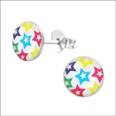 Aramat Jewels | Oorbellen | Zilveren Ster Oorbellen Sterretjes – 925 Zilver Meerdere Maten | Regenboog Epoxy-7mm | | | Zilver | Kinderen, Volwassenen | Verkleurd niet