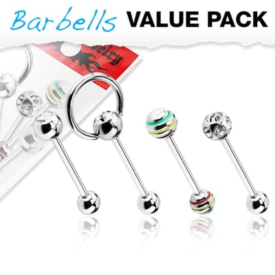 Tongpiercing voordeelset 4 pack assortiment 1.6x16 - LMPiercings