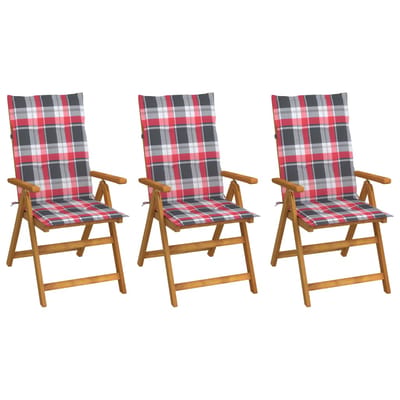 vidaXL - Set - van - 3 - klapstoelen - met - kussens, - gemaakt - van - massief - acaciahout.
