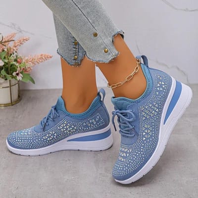 Dames Hot Pink Kristal Gebreide Sneakers Herfst Glanzende Strass Sleehak Vulcaniseerschoenen Dames Platform Casual Schoenen 41 brown