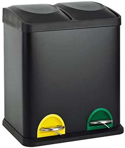 Dubbele Afvalemmer 30 Liter - Pedaalemmer met Binnenemmers voor Afvalscheiding - Praktische Huishoudcontainer in Zwart