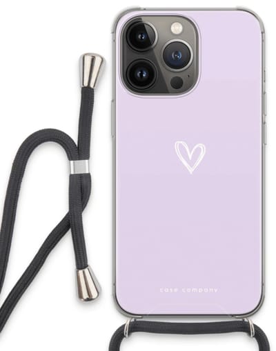 Case Company® - Hoesje met koord geschikt voor iPhone 13 Pro hoesje met Koord - Klein hartje paars - Telefoonhoesje met Zwart Koord - Bescherming aan alle Kanten en Over de Schermrand