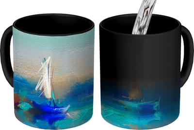 Magische Mok - Foto op Warmte Mokken - Koffiemok - Schilderij - Olieverf - Boot - Abstract - Magic Mok - Beker - 350 ML - Theemok