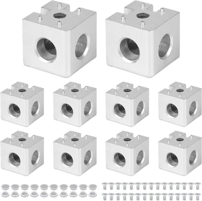 Set van 10 3-Way Hoekbeugels voor 40 x 40 mm Aluminium Profiel, Cube Verbinding, Inclusief Schroeven en Moeren, Ideaal voor 3D Constructies en Meubelbouw
