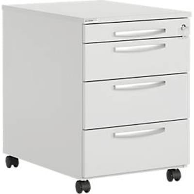 Verrijdbaar ladeblok LOGIN - 3 laden en 1 materiaallade - B 432 x D 580 x H 595 mm - centrale vergrendeling - lichtgrijs - ons merk Schäfer Shop Select
