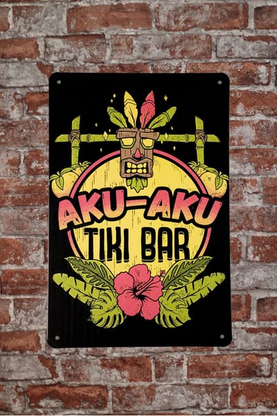 Wandbord - Aku Aku Tiki bar - Metalen wandbord - Mancave - Mancave decoratie - Tiki - Metalen borden - Metal sign - Bar decoratie - Tekst bord - Wandborden – Bar - Wand Decoratie - Metalen bord - U